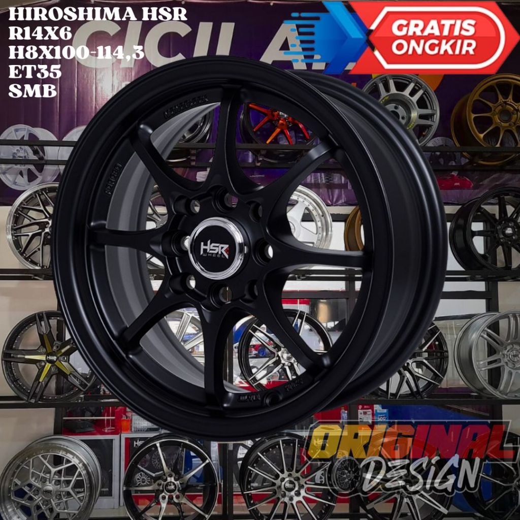 Velg Mobil Ring 14 HSR HIROSHIMA R14 LEBAR 6 BAUT 4 ET35 BLACK / HITAM