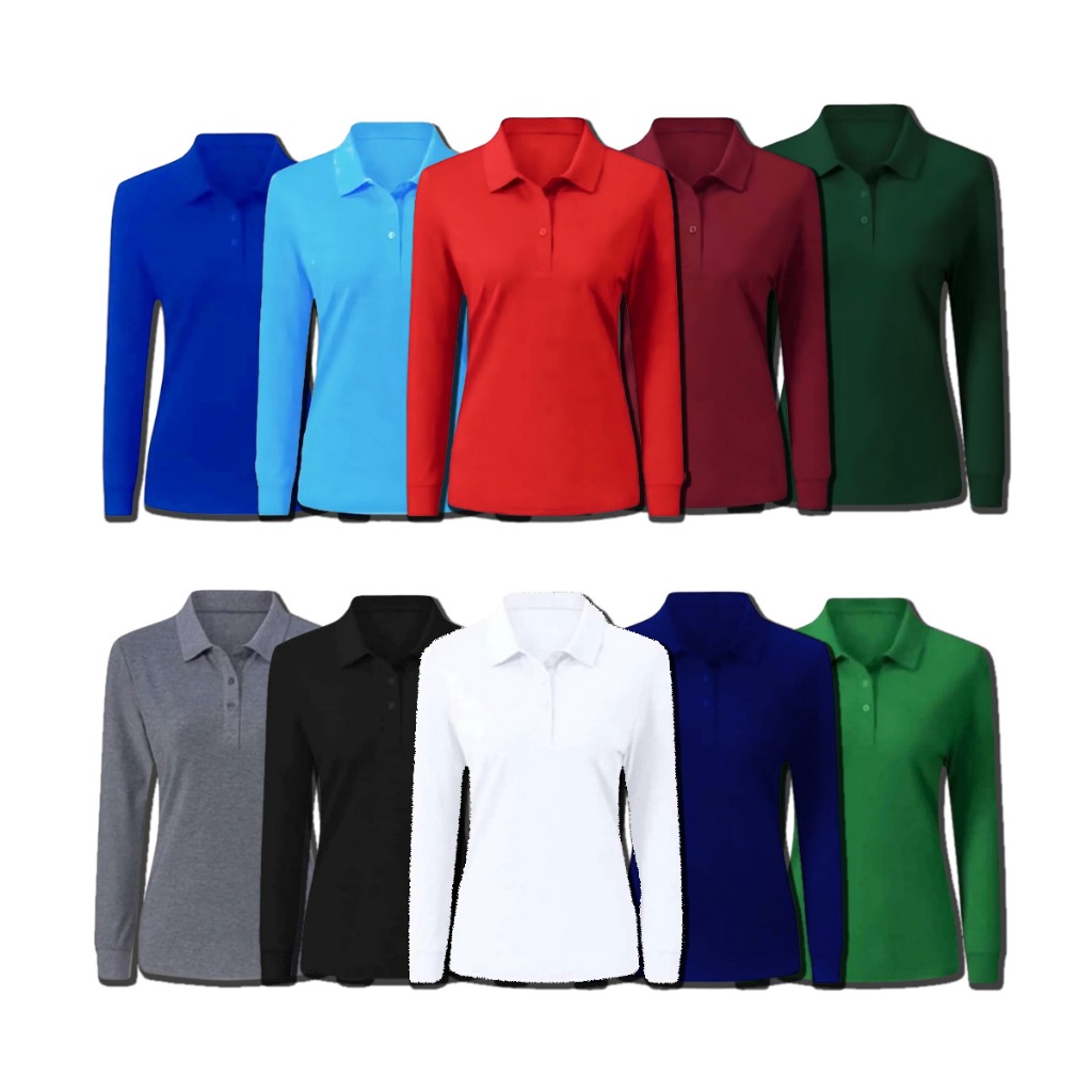 KAOS KERAH POLO LENGAN PANJANG POLOS / KAOS SERAGAM LENGAN PANJANG WANITA UKURAN LENGKAP