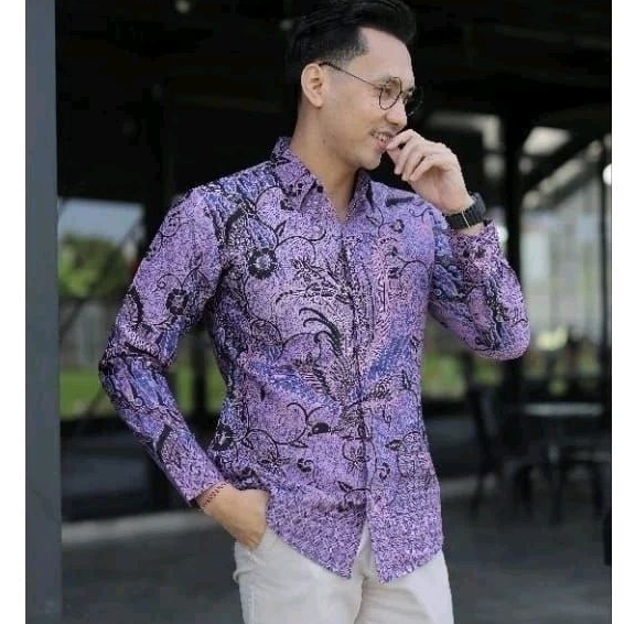 Batik Warna Ungu Kemeja Batik Pria Original Slimfit Lapis Furing Motif Utungga Baju Batik Pria Lenga