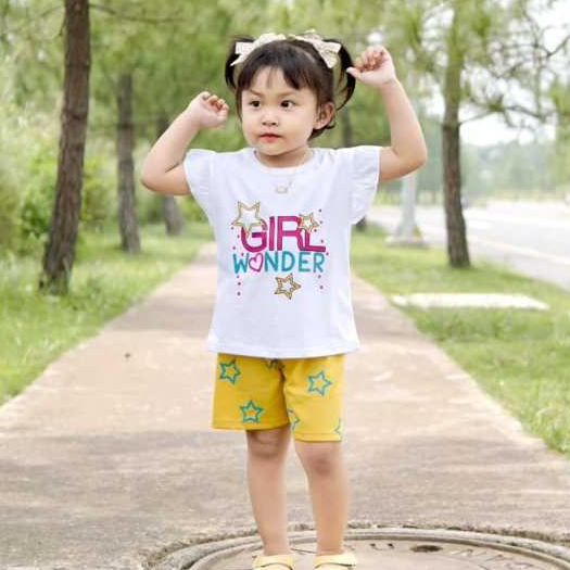 Setelan Pendek Anak Perempuan Model Ruffle Motif Sablon Bahan Katun Premium Kelfi Fashion
