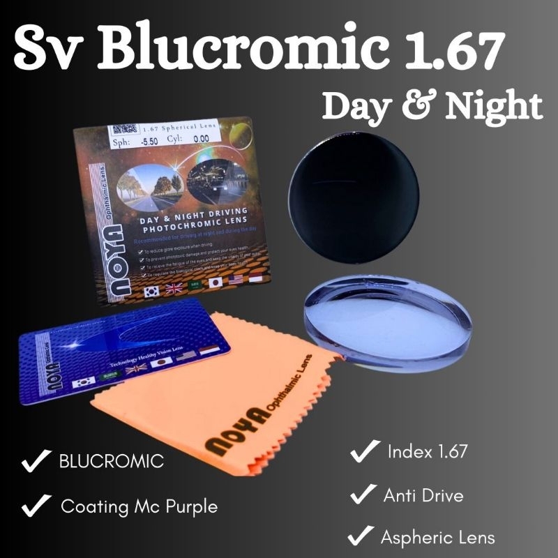 Lensa Noya Hi Index 1.67 Bluechromic Drive Blucromic Night Vision Bluecromic Driving Lensa Lengkap F