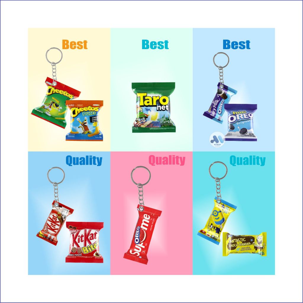 [50pcs]GANTUNGAN KUNCI SNACK MAKANAN RINGAN CEMILAN / GANCI KEYCHAIN/SOUVENIR PERNIKAHAN UNIK MINIAT