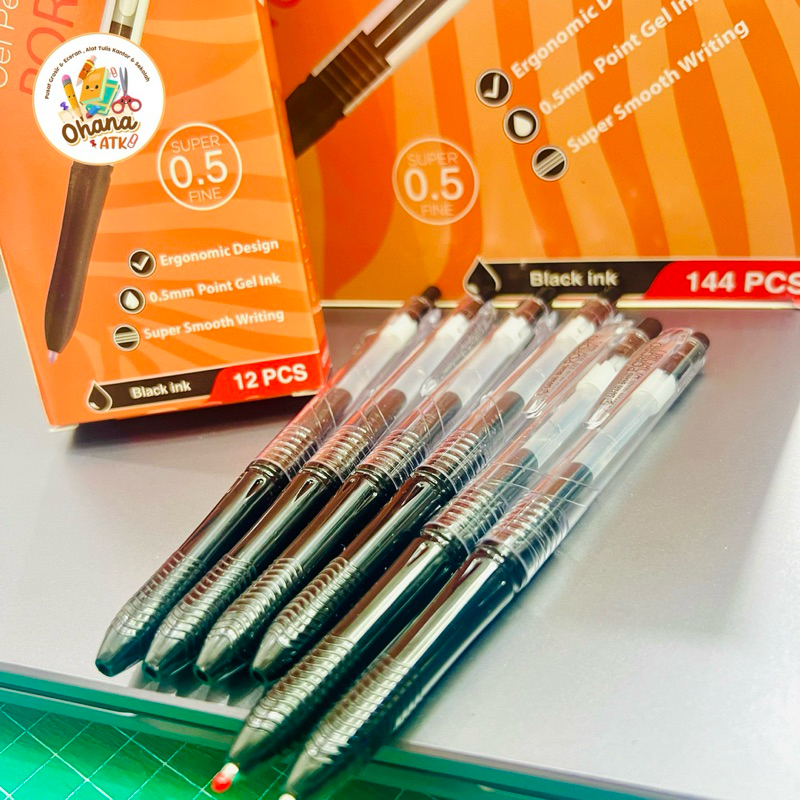 

(12 pcs) Pulpen Gel PORORO SAFARI/VANCO SF-800 KOKORO Hitam 0.5