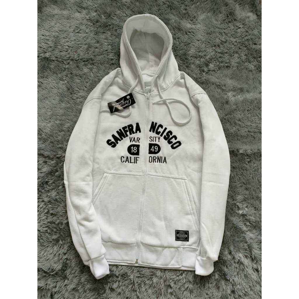 Jaket STM Hoodie WHO AU Zipper Sanprancisco Putih Full Tag Tulisan FULL Bordir Premium Unisex