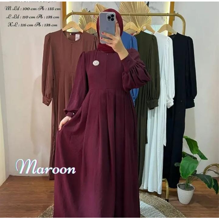 Dres Dress Gamis Emak Ibu Warna Merah Marun Tua Jumbo Simpel 2024 XXL XXXL 3XL