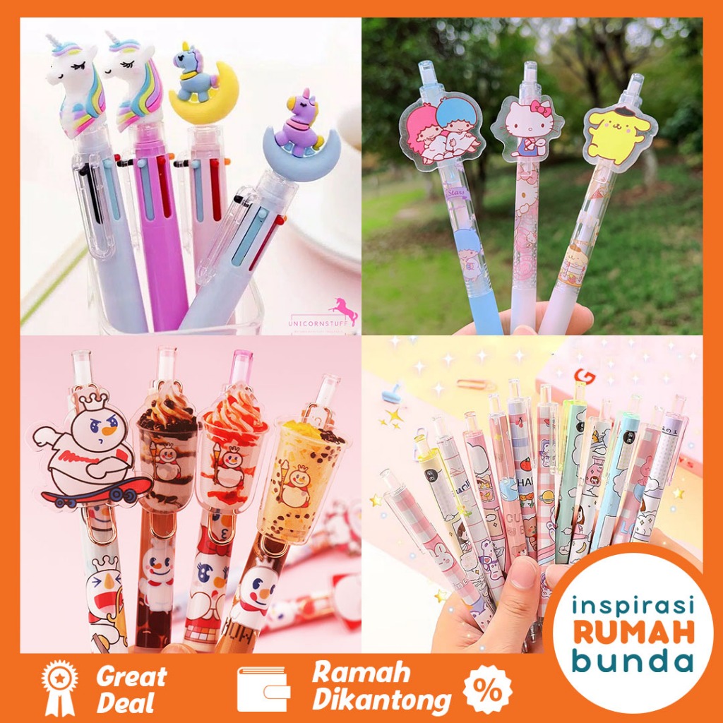 

Pulpen Aesthetic Bolpoin Pena Gel Cetek Lucu Pelajar Kantor Mekanik Motif Cartoon Lucu Unicorn