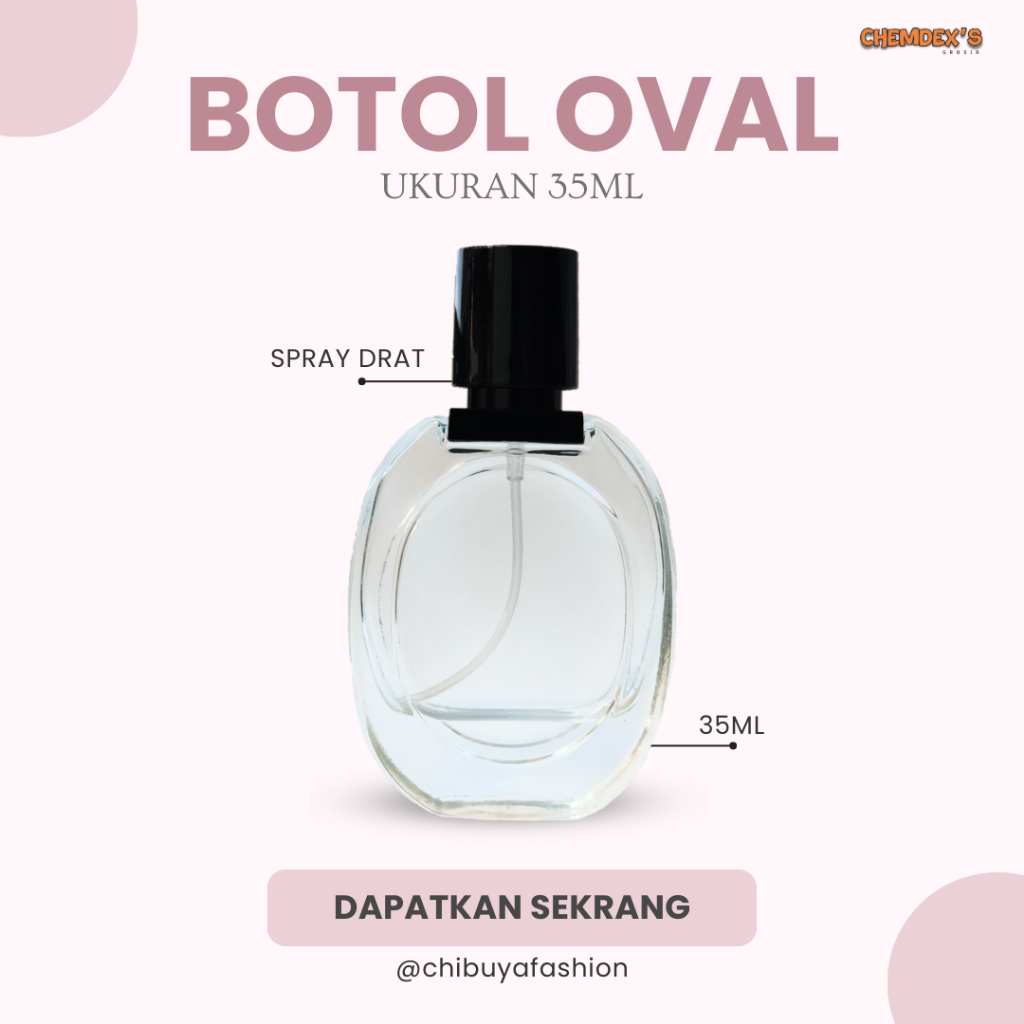 BOTOL PARFUM  OVAL// 30ML// SPRAY DRAT || botol parfum 30ml || botol drat/PERLUSIN
