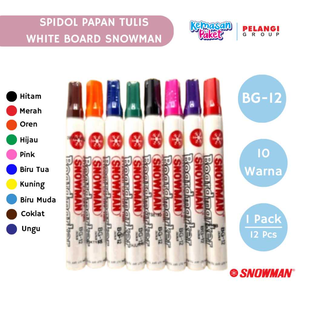 

SPIDOL WHITEBOARD BG-12 JAPAN SNOWMAN WARNA WARNI COKLAT-HIJAU-HITAM-BIRU-MERAH-ORANYE-PINK-UNGU