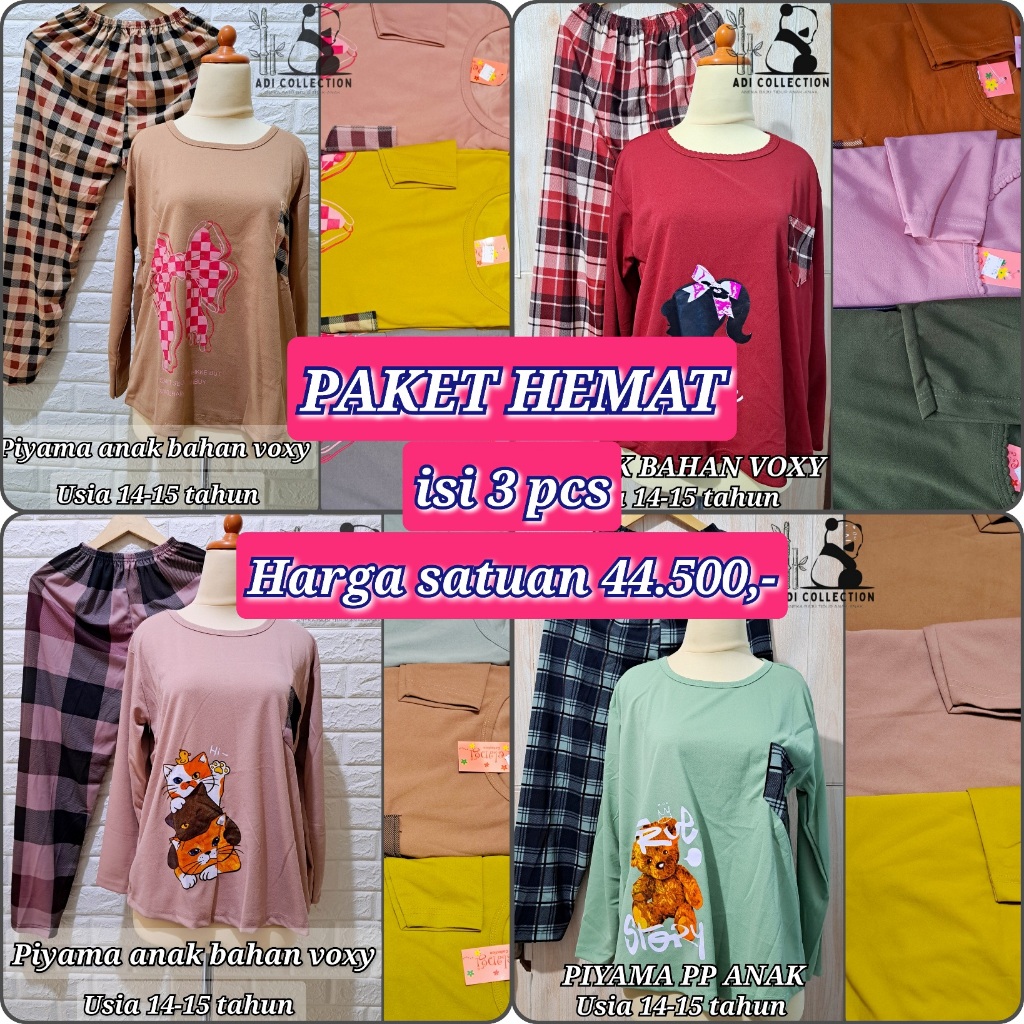 PAKET HEMAT 3 PCS || BAJU TIDUR ANAK USIA 14 - 15 TAHUN / PIYAMA ANAK TANGGUNG / BABYDOLL SETELAN LE