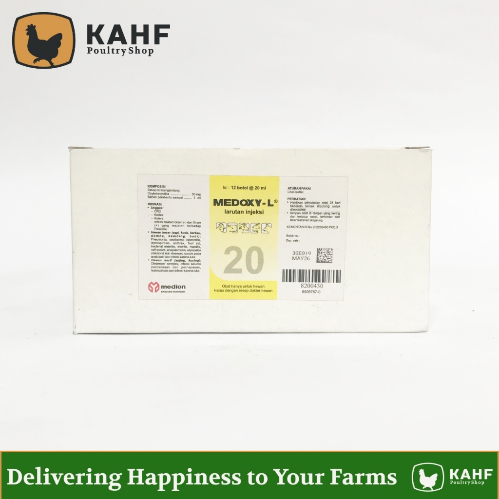 Medoxy L 20 ml 1 Dus isi 12 Botol Injeksi Antibiotik Unggas Sapi Kambing Kuda Kucing [KAHF PS]