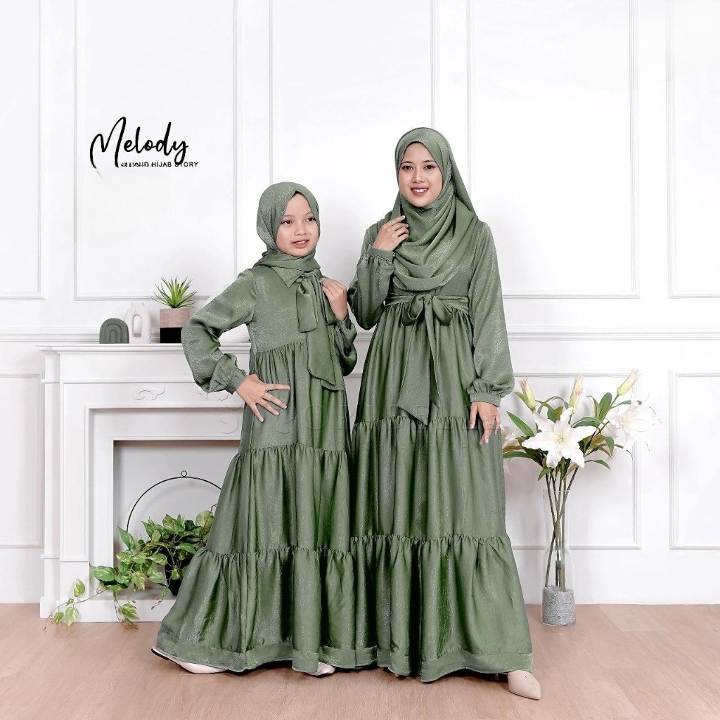 UMMA Fashion - Melody Dress Bahan Santorini Silk Baju Couple Mom And Kids Gamis Ibu Dan Anak Terbaru