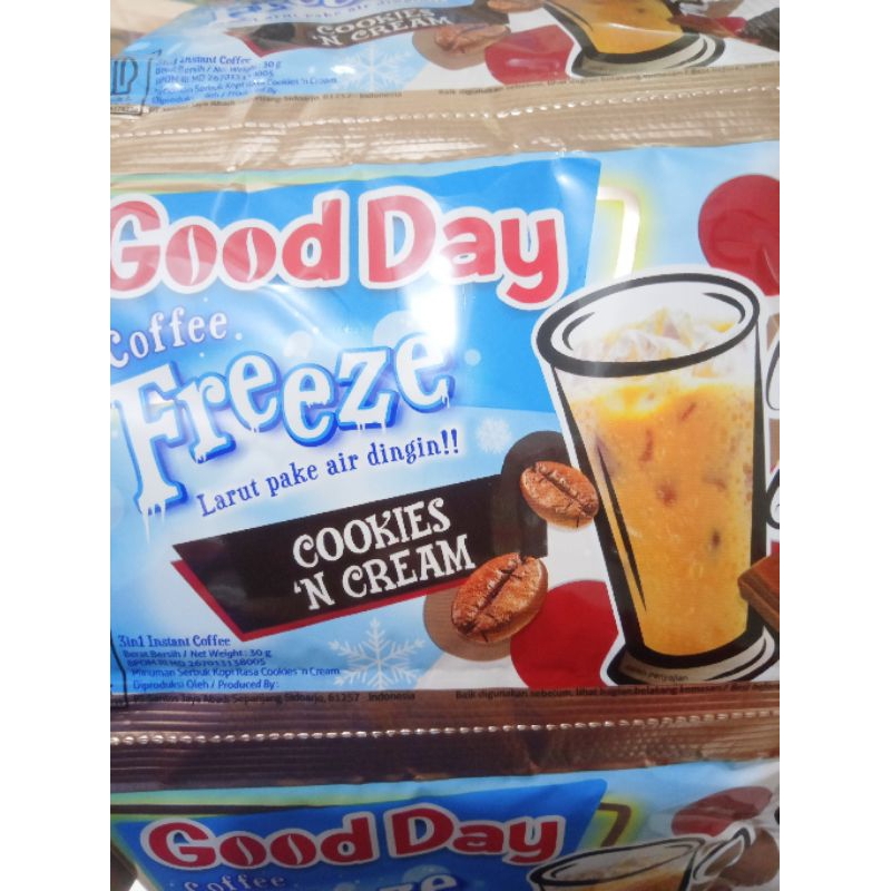 

kopi good day freeze cookie cream per renceng isi 10 sachet