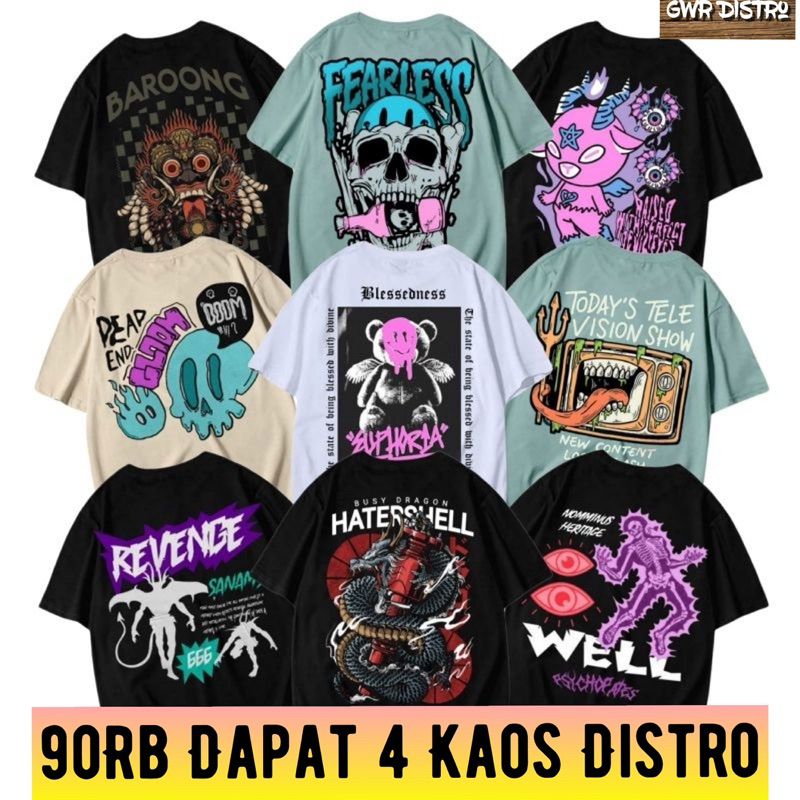 PROMO ( 100RB Dapat 4 KAOS DISTRO PRIA ) Kaos Distro Dewasa Dan Remaja Ukuran M L XL XXL XXXL 3XL Pr