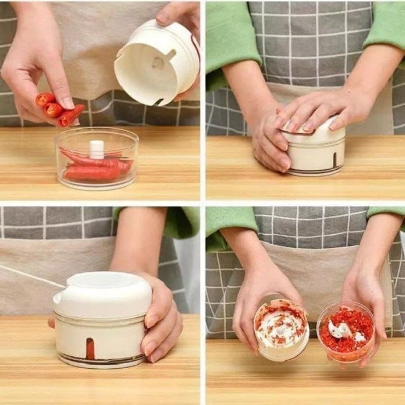 blender tangan pemotong daging bawang [BLENDER MINI] Mini Speedy Chopper Blender Tangan Tarik Bumbu 