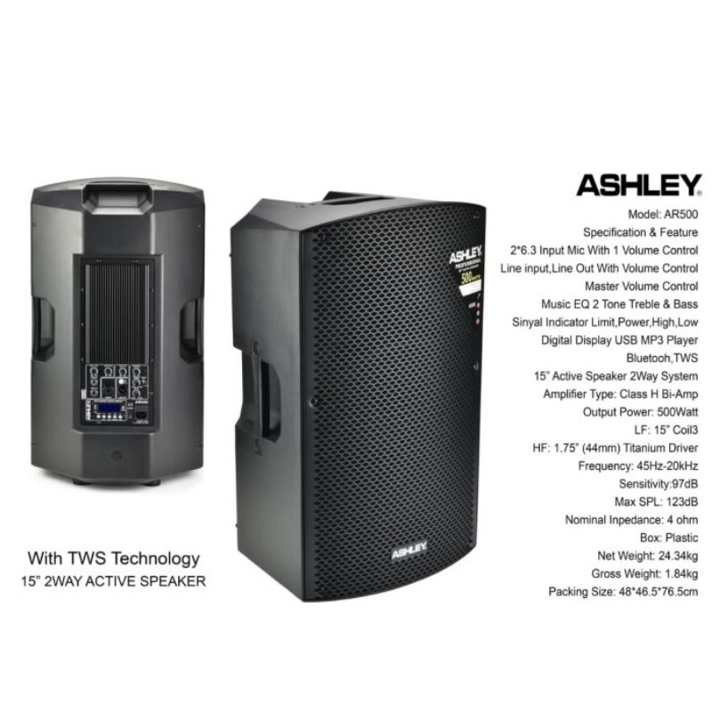 Speaker Aktif Ashley AR 500 Original Speaker Bluetooth TWS 15 Inch