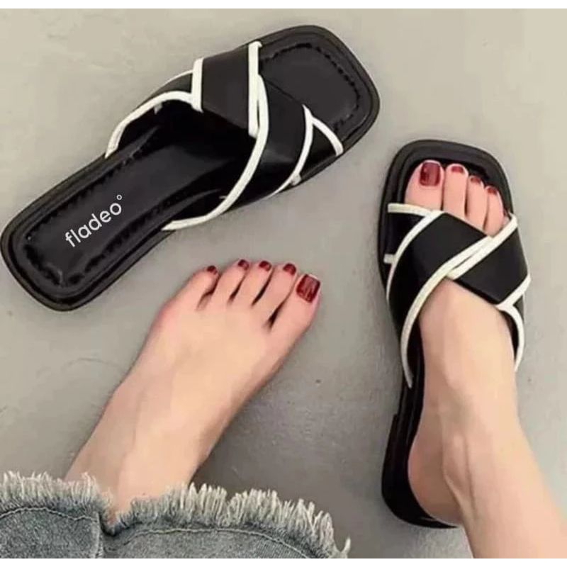 Sandal Slop Flad Terlaris Wanita , Sandal Fladeo Wanita , Sandal Slop Fladeo BR