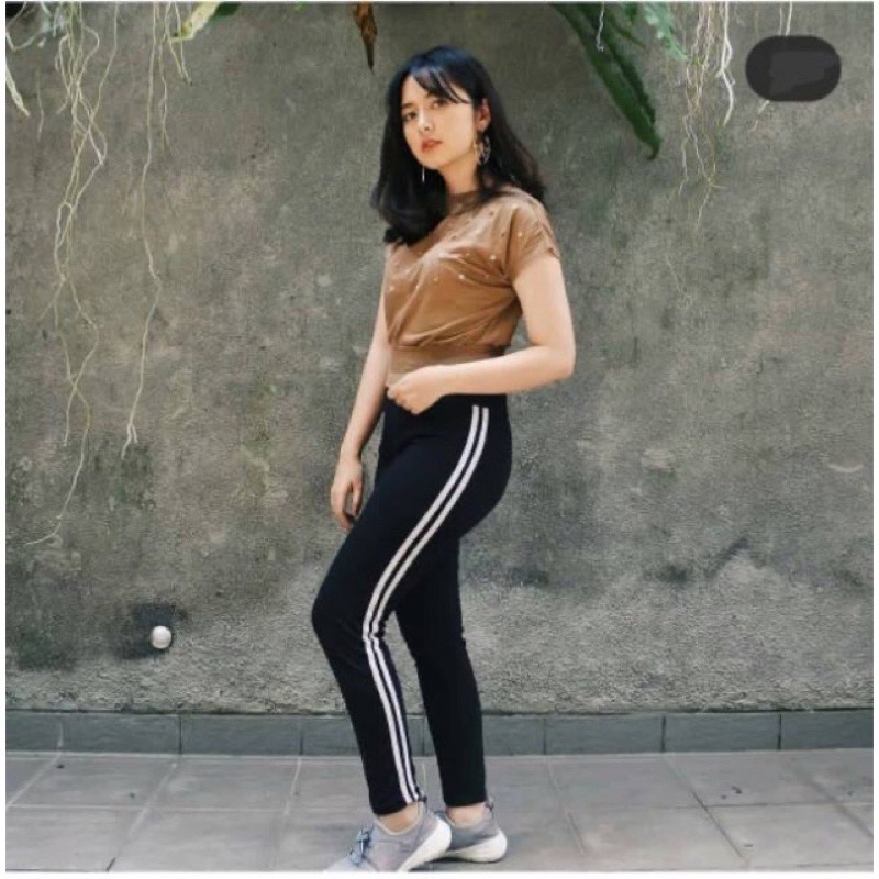 Exclusive Legging Highwaist Import List Garis Putih / Leging List 2 Garis / Celana Lejing Wanita