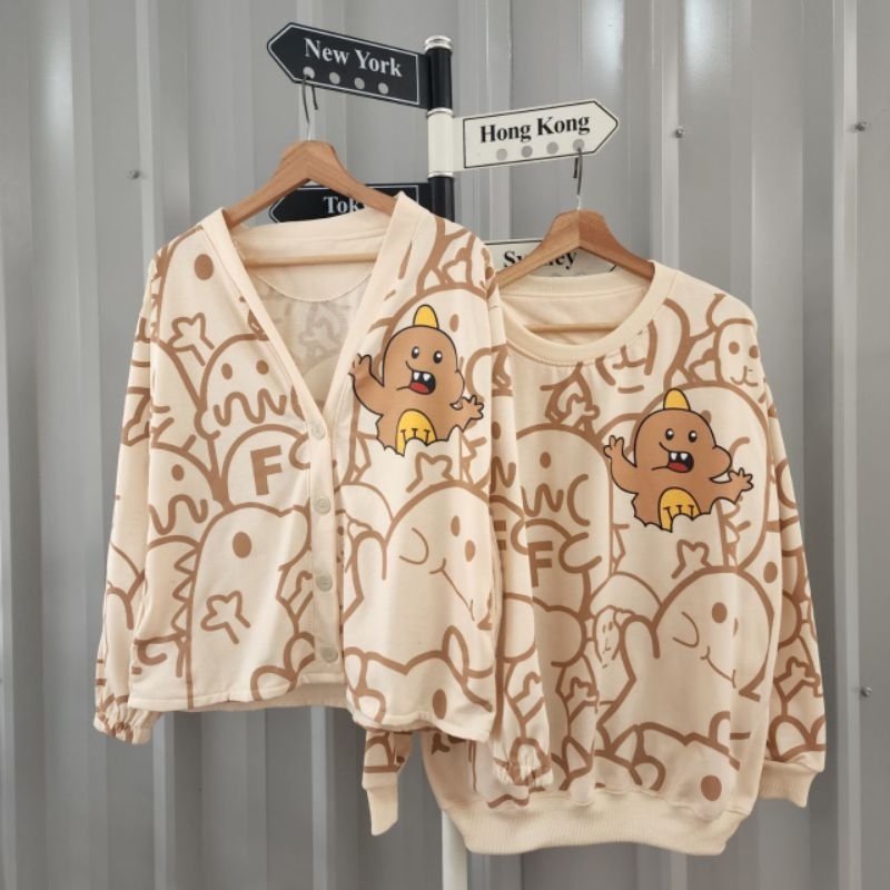(isi 2 pcs) Jaket Couple Hi Dino Full Print Pasangan  Sweater | Sweater Couple Pasangan | hoodie Cou