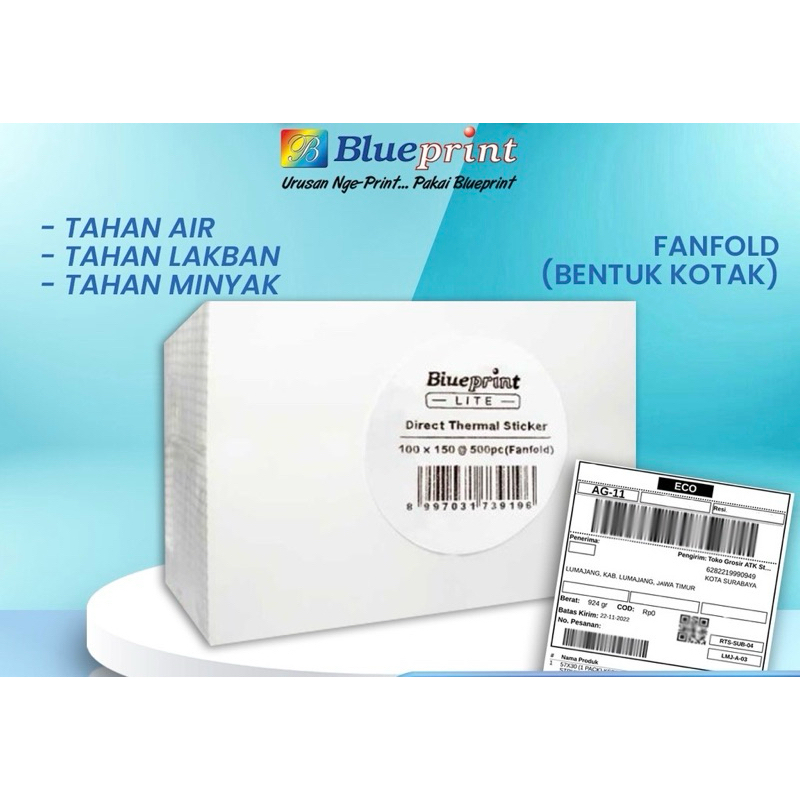 

ECER 100pcs 100x150 ecer CF Resi Label Pengiriman A6 Kertas Thermal Sticker Barcode BLUEPRINT 100pcs