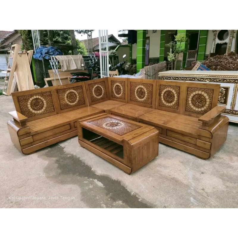 TERMURAH TERBAIK Kursi tamu sudut kayu jati minimalis perhutani tpk asli jepara ukir ukiran pahat or