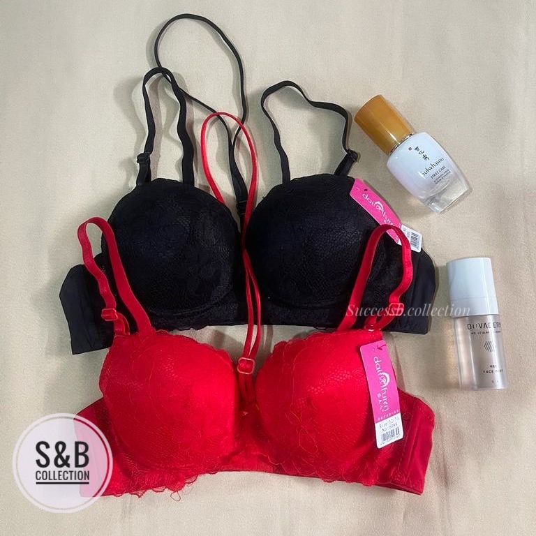 PROMO!! (6088) Push Up Bra/BH Ketebalan Busa Tebal, Motif Brukat / Renda / Lace Premium, Warna Merah