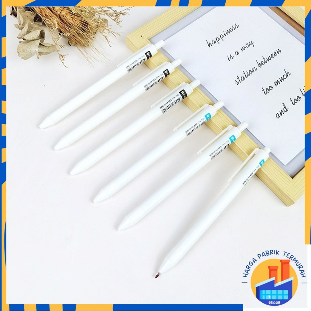 HPT Pena Cetekan Polos Putih Pena Gel 0.5mm Pulpen Warna Tinta Hitam Biru Alat Tulis Sekolah Kantor 