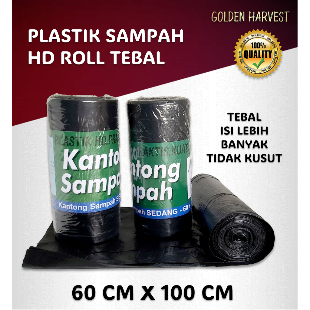 kantong plastik hd sampah hitam roll tebal trash bag 60 X 100 cm