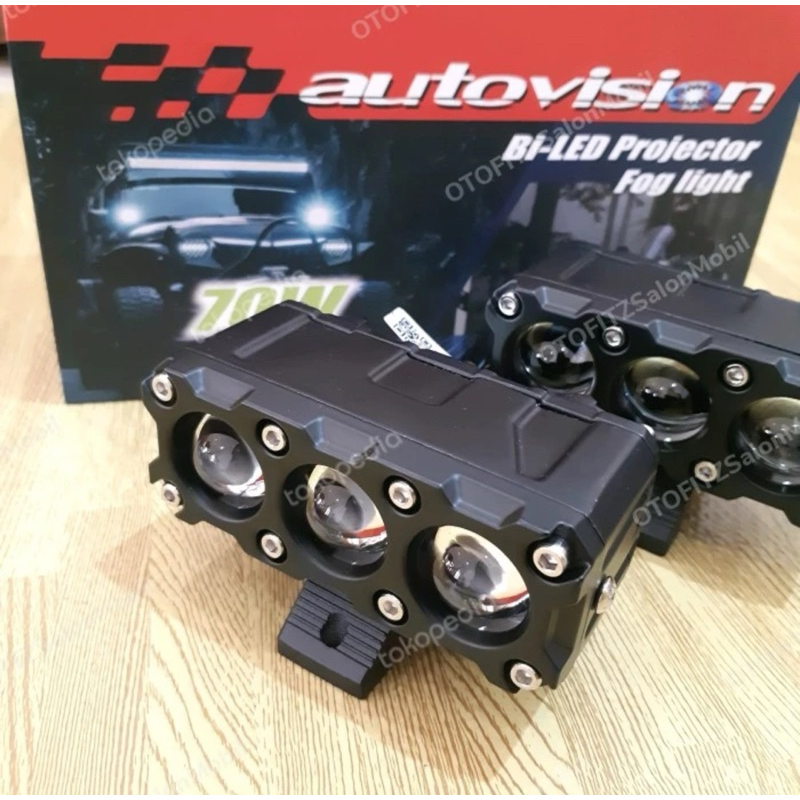 Lampu Mini Projie 3 mata merek AUTOVISION BiLED Foglamp 70Watt