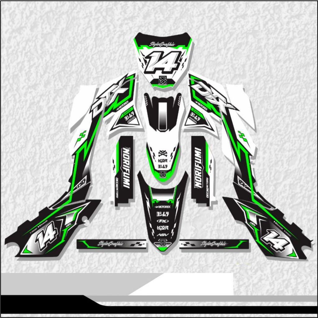 STIKER DECAL STIKER KLX - KLX S/OLD GORDON FULL BODY  HITAM HIJAU PUTIH BISA DESAIN SENDIRI SIKER VA