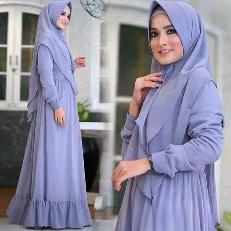 AISYAH SET SYARI Bahan Wollycrepe Premium Size M L XL XXL Baju Gamis Wanita Dewasa Plus Hijab Terbar