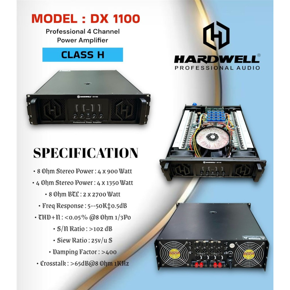 Power Amplifier Hardwell DX 1100 Class h DX1100 4 Channel original