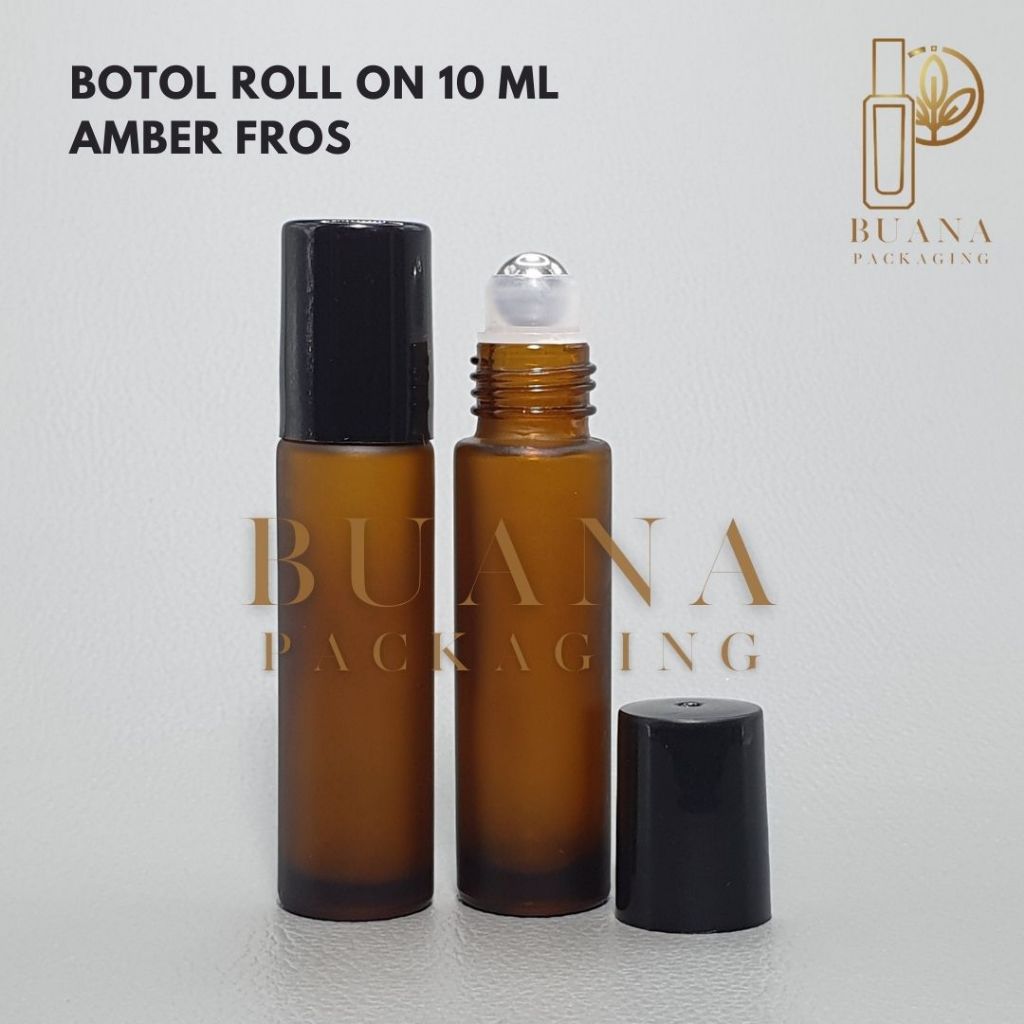 Botol Roll On 10 ml Amber Frossted Tutup Stainles Emas Matte Bola Stainles / Botol Roll On / Botol Kaca / Parfum Roll On / Botol Parfum / Botol Parfume Refill / Roll On 8 ml