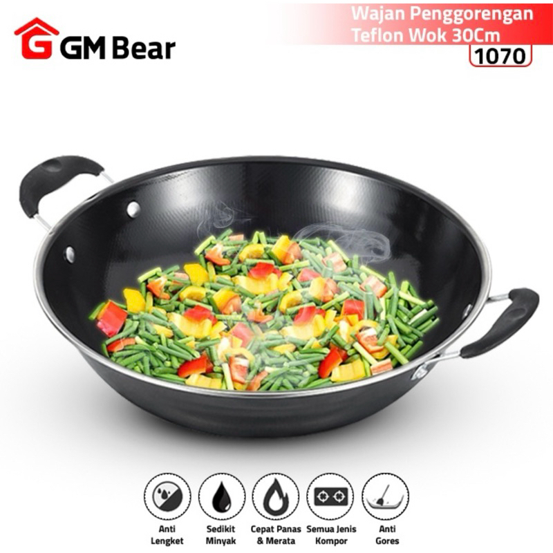 Gm Bear Wajan Penggorengan 30Cm 1070-Wajan Penggorengan Teflon Wok