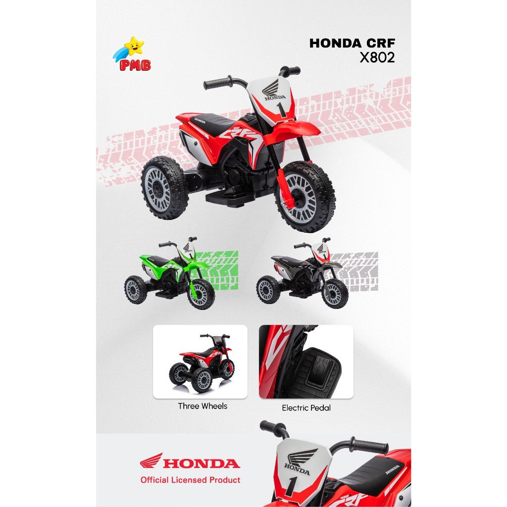 MOTOR MAINAN ANAK X802 HONDA CRF 450R ELECTRIC RIDE ON X 802 PMB TOYS