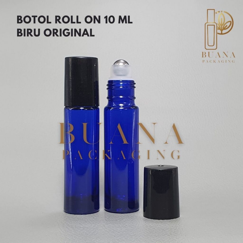 Botol Roll On 10 ml Biru Original Tutup Plastik Hitam Bola Stainles / Botol Roll On / Botol Kaca / Parfum Roll On / Botol Parfum / Botol Parfume Refill / Roll On 8 ml