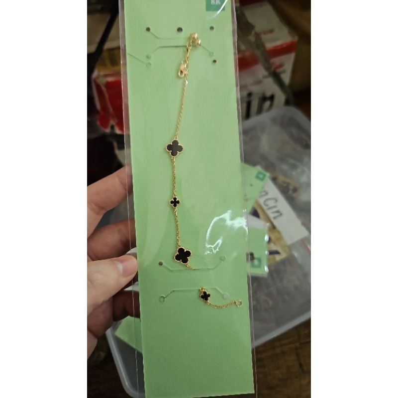 gelang serut clover bunga hitam emas asli 375 8k