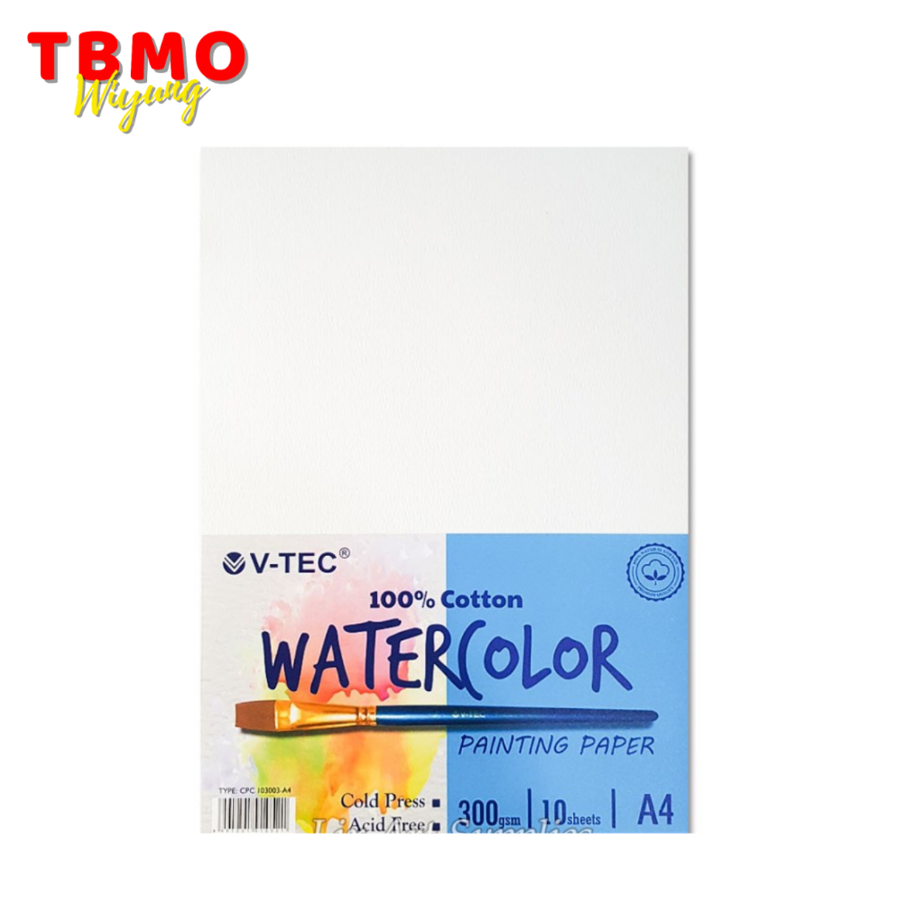 

TBMO V-TEC Watercolour Painting Cotton Paper A4 300gsm 10 Sheets CPC 103003