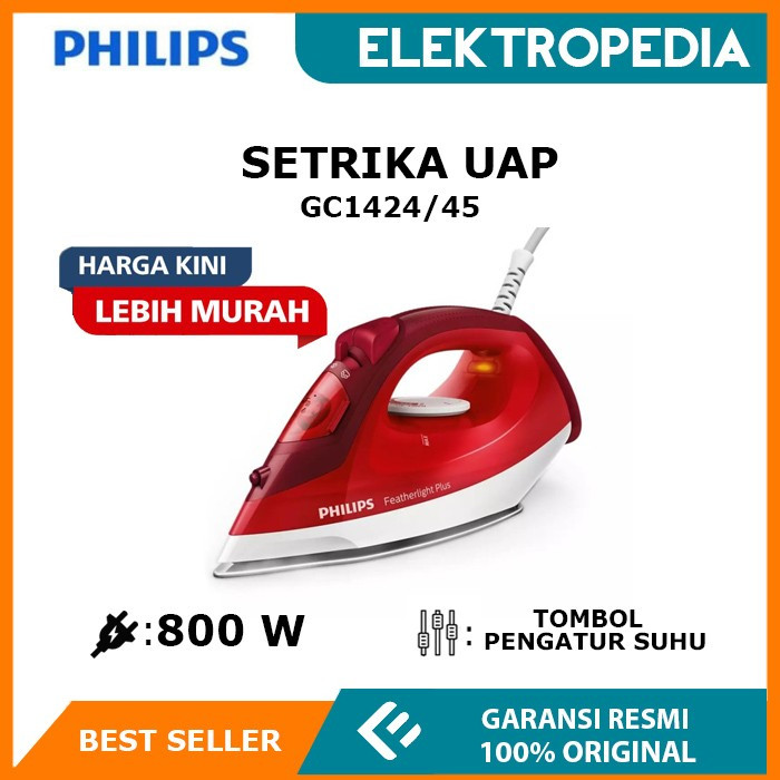 PHILIPS - Setrika Uap l Steam Iron 800 Watt 160 ML GC1424/45 RED