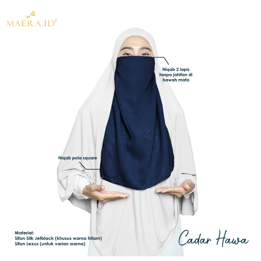 RB Niqab Cadar Karet atau Tali 2 Layer Sifon Silk Jetblack Premium HAWA By Maera