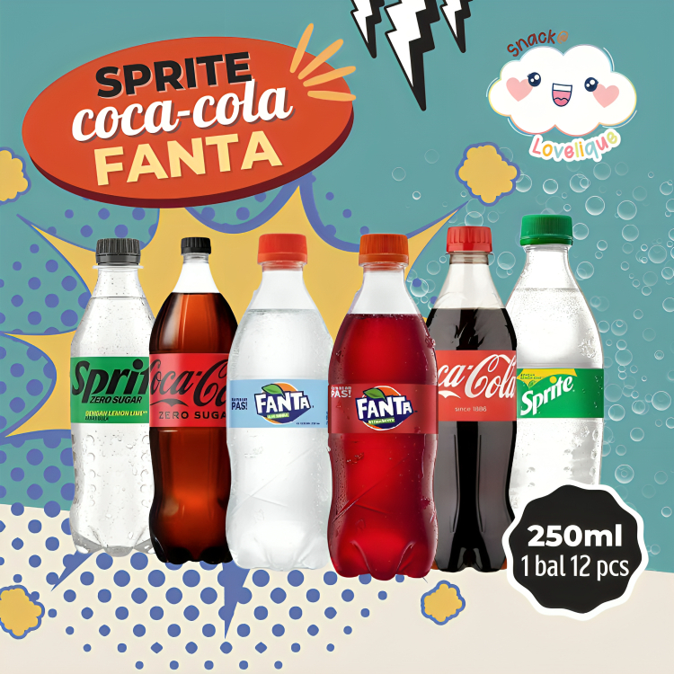 

Coca Cola Fanta Sprite Soda Mini 250ml x 1bal x 12pcs Minuman Berkarbonasi / Soda Water / Air Soda