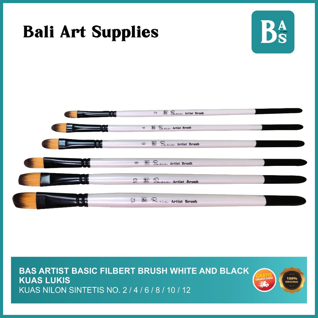 

Bali Art Supplies - Artist Basic - Single Filbert Brush - White And Black - Kuas Lukis