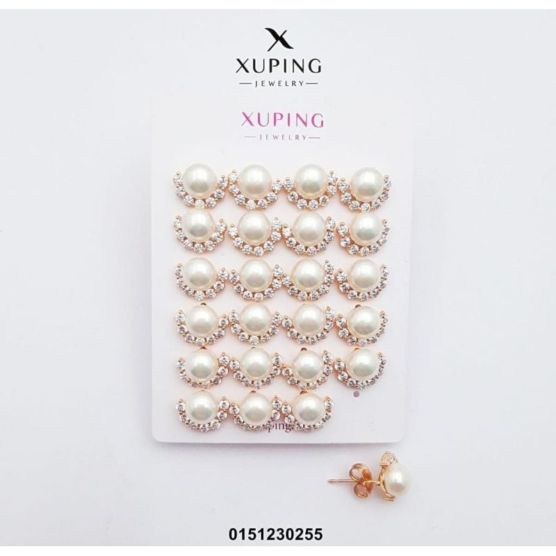 Anting Tusuk Mata Satu Bulat Mutiara Chrome Emas 24k