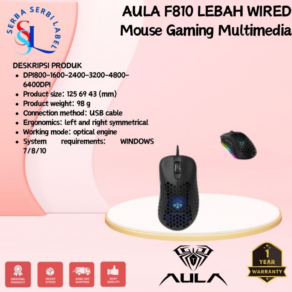 Aula WIND F810 Marco Mouse Gaming Optical 6400dpi Desain Sarang Lebah