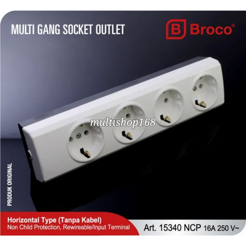 BROCO 15340 Stop kontak arde 4 lubang Broco / Stop kontak OB 4 lubang Broco