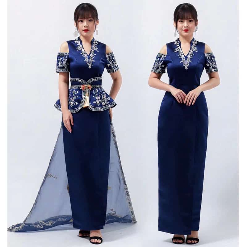 Longdress cheongsam merah maroon gold biru navy dress shanghai qipao gaun sangjit lamaran dress brid