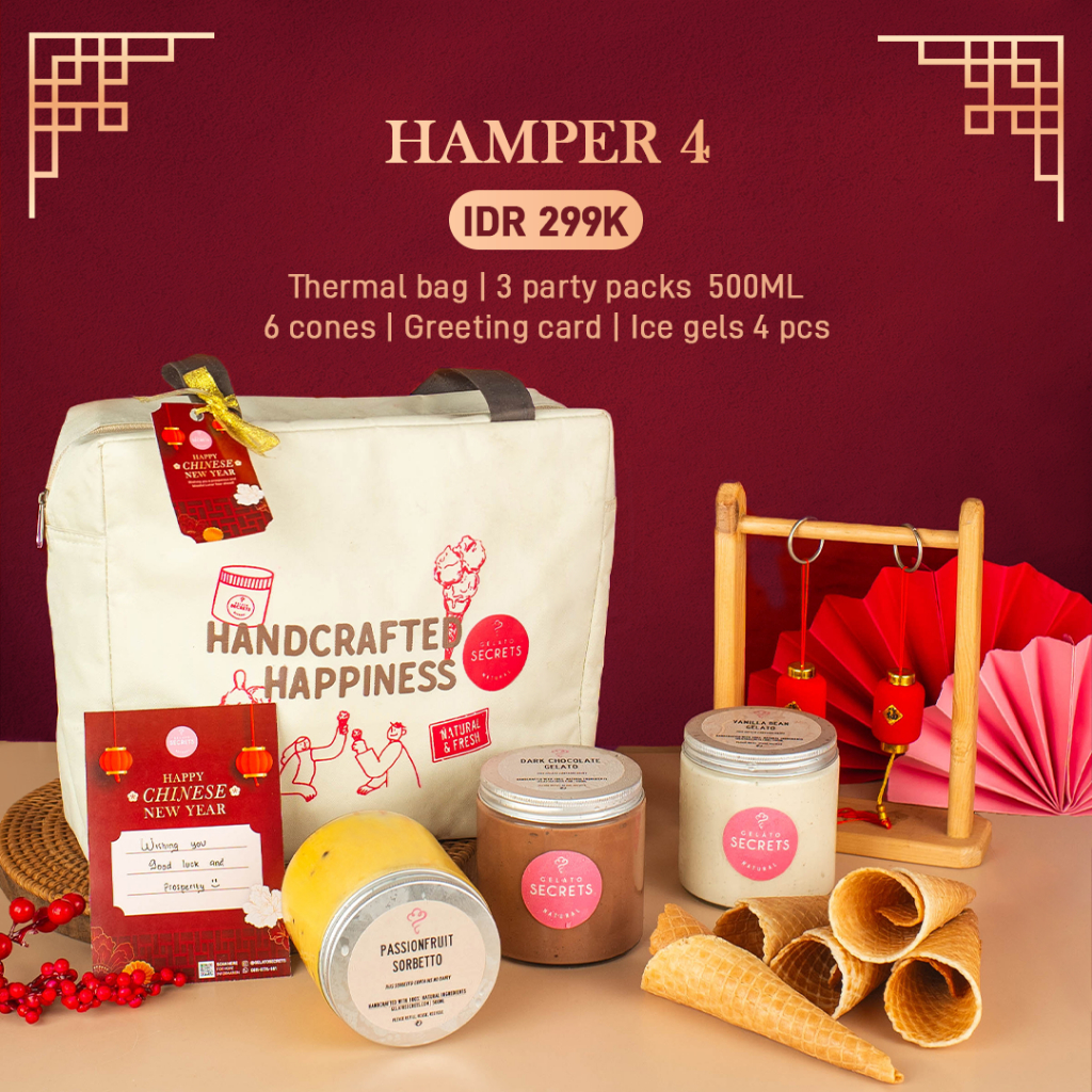 

CNY Hamper 4: 3 Party Packs 500ML + 6 Cones + Thermal Bag + Card
