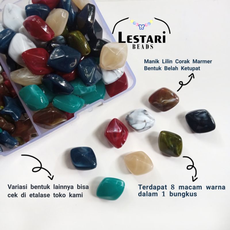 (45 gr) Manik Mote Lilin Corak Marmer Model Batu Liontin