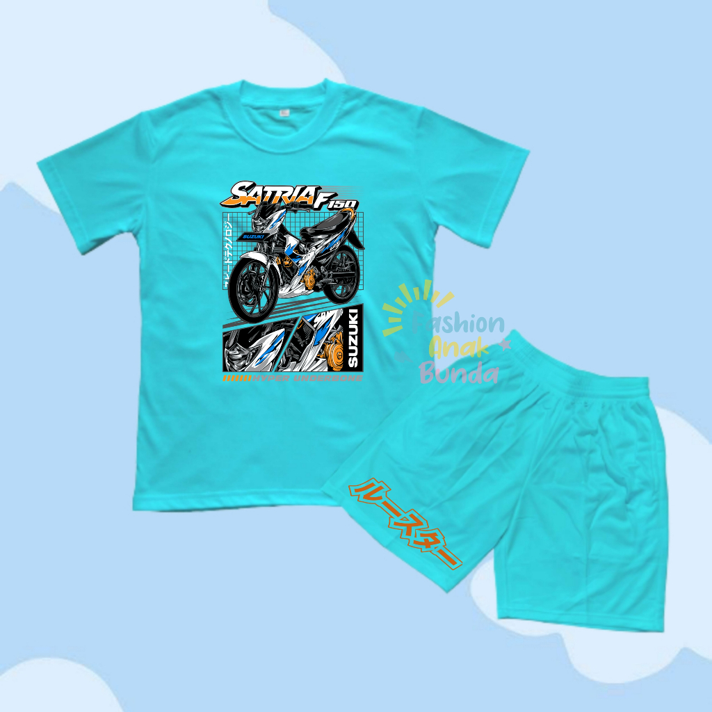 Setelan Baju Kaos Celana Anak Motif Motor Satria F150 FU Terbaru Free Nama