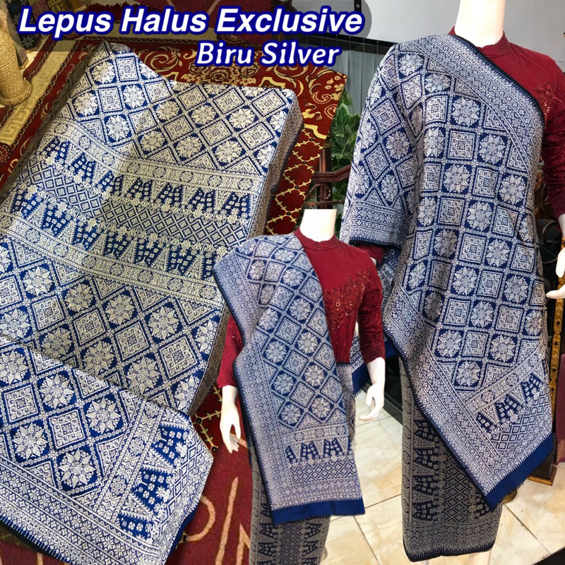 Songket Lepus Halus Exclusive ORI warna Biru Silver  /songket tenun asli palembang /ilham songket pa