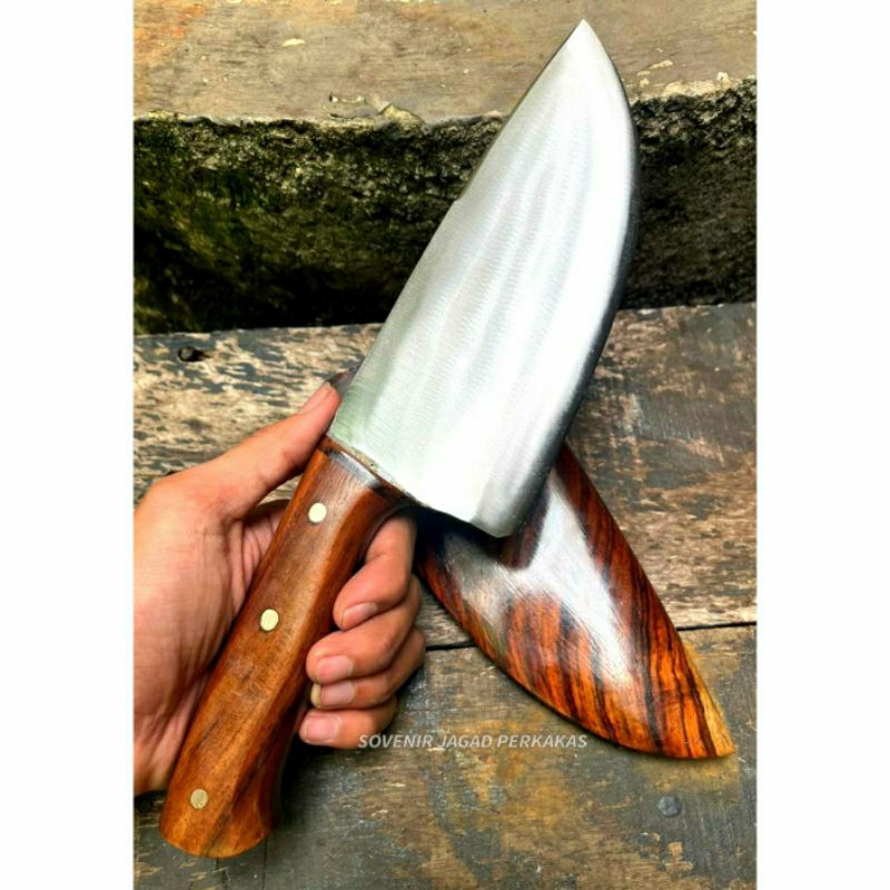 PISAU JUMBO TUNA Baja Per Jeep Super Sudah Fulltang Kuat Pisau Menguliti Ikan Kayu Sonokeling Super.